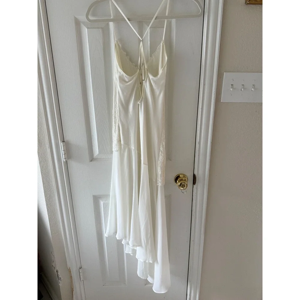 Delicates Ivory Lace Swiss Dot Asymmetrical Slip Dress Small Bridal Nightgown